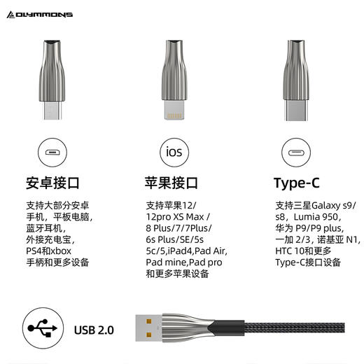 错山OLYMMONS锌合金三合一超级快充数据线Z-04 商品图7