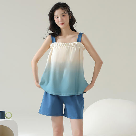 【简约带胸垫 纯棉全棉睡衣女】夏天吊带短裤家居服套装 轻薄舒适可外穿 商品图4