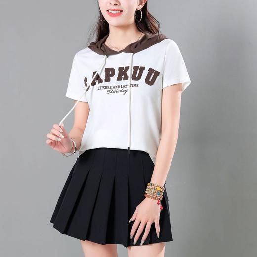 天丝罗马休闲撞色短袖T恤女2024夏季新款光滑套头宽松显瘦上衣 商品图0