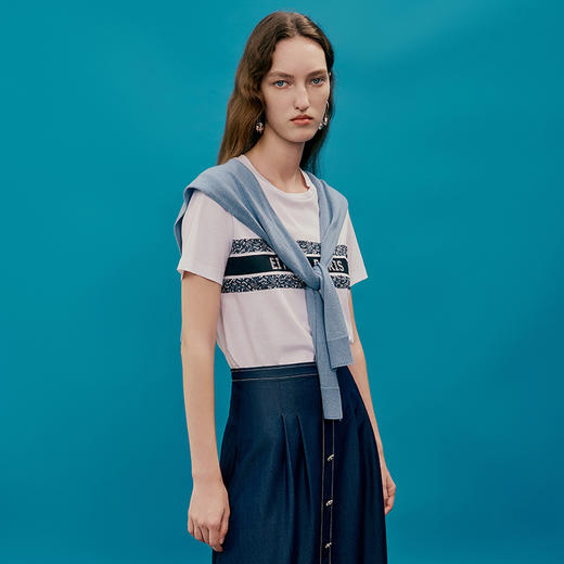 EITIE爱特爱夏季新款时尚百搭打底舒适圆领印花T恤7402105 商品图3