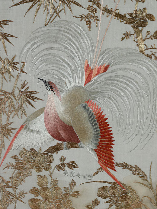 独角鹿西洋古董19世纪中国出品传统「五伦图」主题白缎地粤绣屏风 商品图4