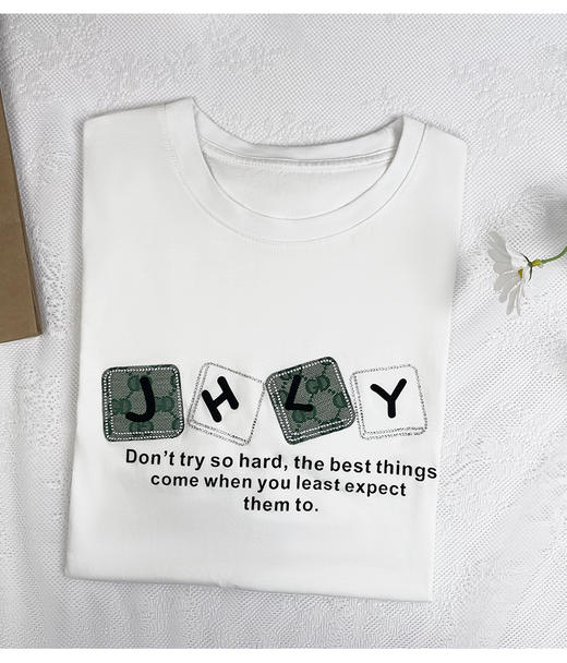 字母镶钻印花短袖T恤女宽松显瘦夏季休闲百搭上衣YXSX50318 商品图4