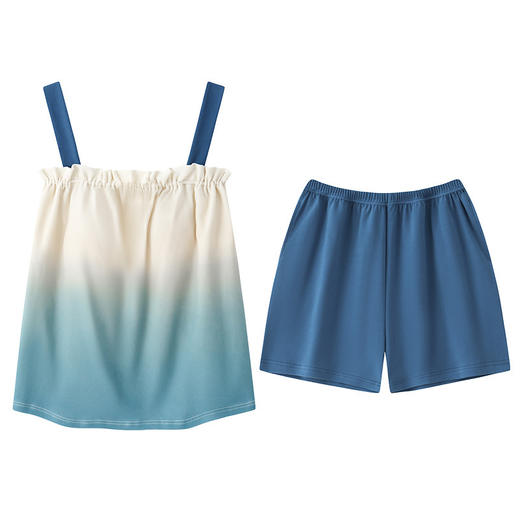 【简约带胸垫 纯棉全棉睡衣女】夏天吊带短裤家居服套装 轻薄舒适可外穿 商品图3