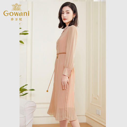 乔万尼春款连衣裙新款长袖收腰百褶长裙EF3E867 商品图3