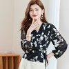 七分袖印花雪纺衫上衣2024春夏新款V领洋气小衫女衬衣1850 商品缩略图2