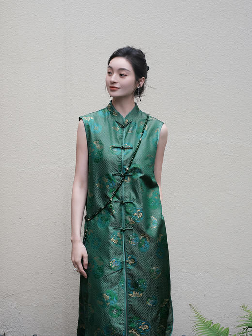 盛唐婧 |限量款/真丝宋锦梅兰竹菊四君子长款马甲 商品图0