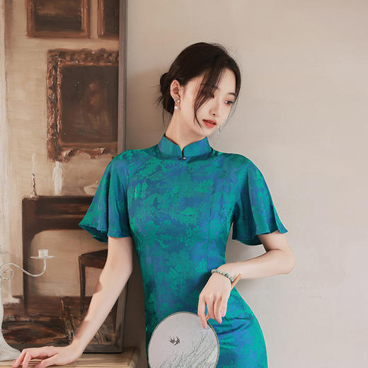 日常气质提花丝绸中老年旗袍连衣裙  XL850 商品图2