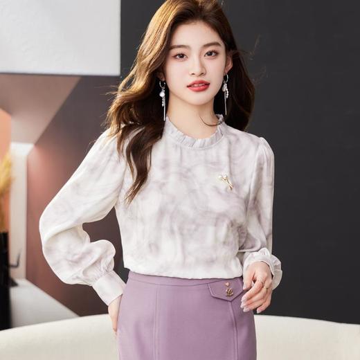 木耳边碎花雪纺衫女上衣2024春装新款小衫长袖女衬衣1786 商品图0