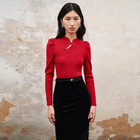 国风新中式复古套头针织毛衫23秋冬新款修身盘扣领上衣女MS88SW527R50