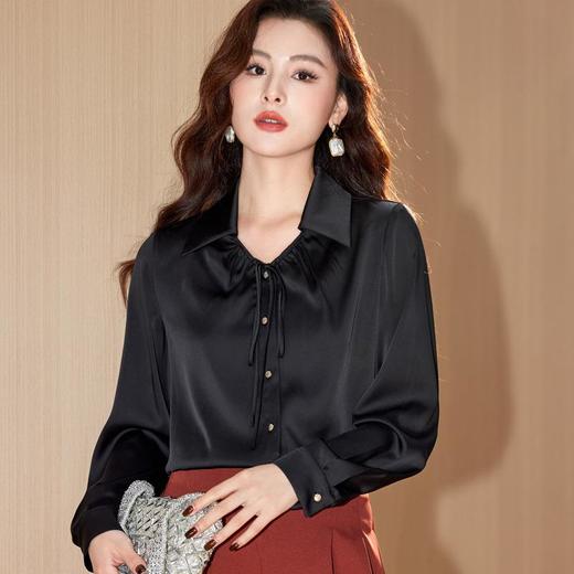 醋酸缎面雪纺衫女上衣2024春装新款洋气小衫长袖女衬衣8886 商品图3