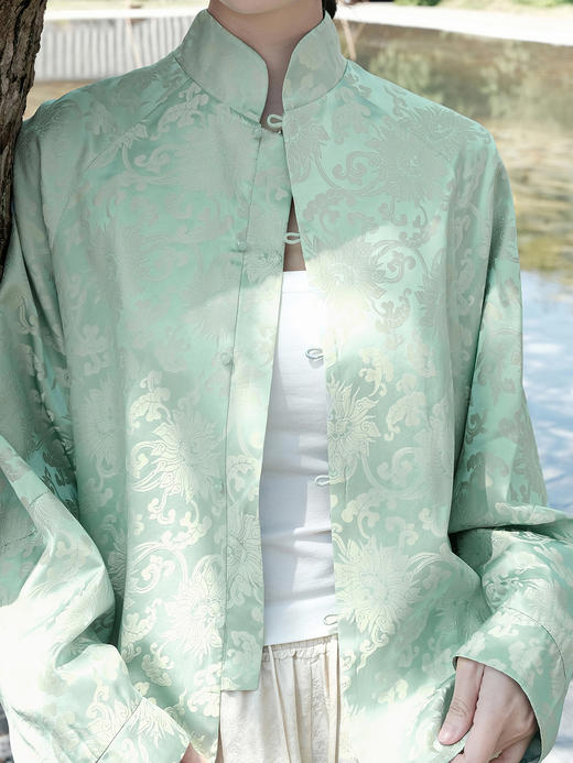 盛唐婧 |缠枝金莲国风扣真丝提花外套 商品图9