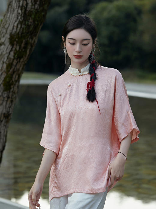 盛唐婧 |桃夭粉新中式国风提花上衣 商品图5