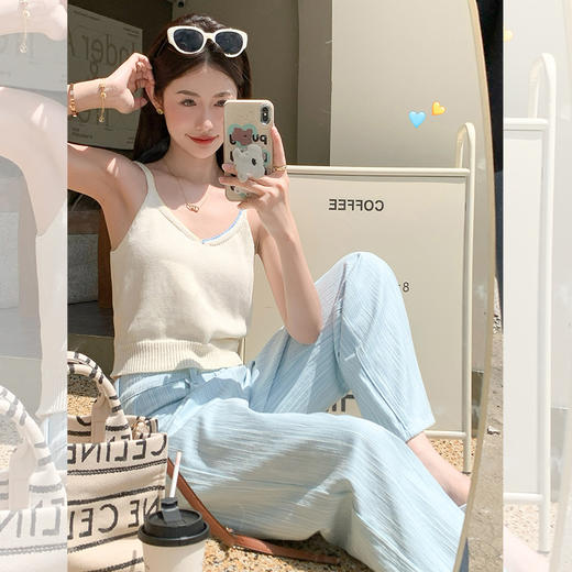 <曾小咸推荐> 【海盐冰椰椰】杏色吊带+蓝色裤子 商品图2