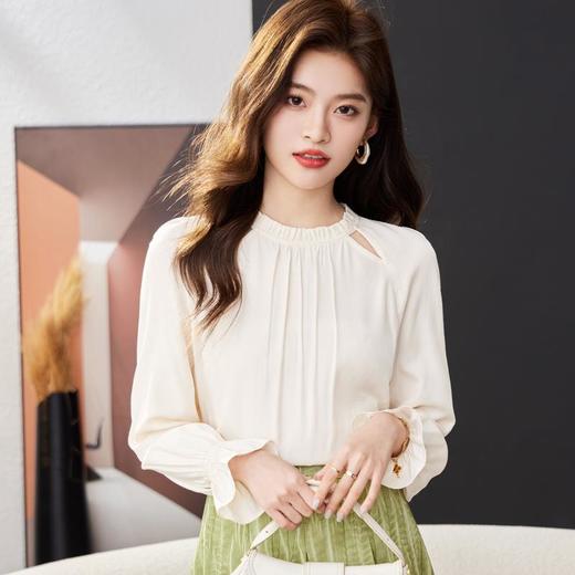 木耳边雪纺衫女2024春装新款职业洋气小衫长袖女衬衣1766 商品图3