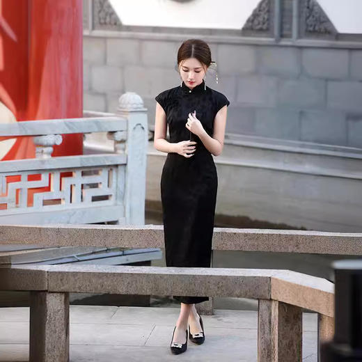 年轻款纯欲风黑色旗袍温婉优雅日常淑女范TX8305 商品图1