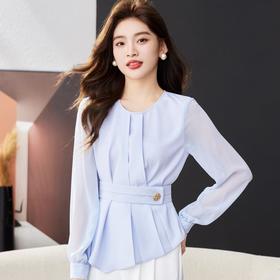 雪纺衫女上衣2024春装新款收腰显瘦洋气小衫长袖女衬衣1769