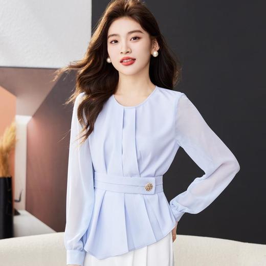 雪纺衫女上衣2024春装新款收腰显瘦洋气小衫长袖女衬衣1769 商品图0
