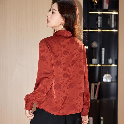 盘扣缎面雪纺衫女上衣2024春装新款洋气小衫长袖女衬衣8892 商品图3