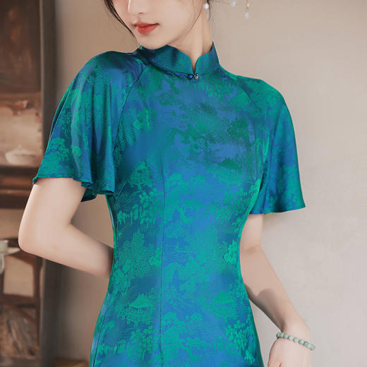 日常气质提花丝绸中老年旗袍连衣裙  XL850 商品图4