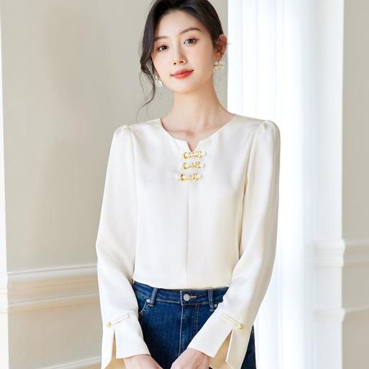 国风盘扣圆领提花雪纺衫2024春装新款洋气小衫女衬衣0586 商品图2