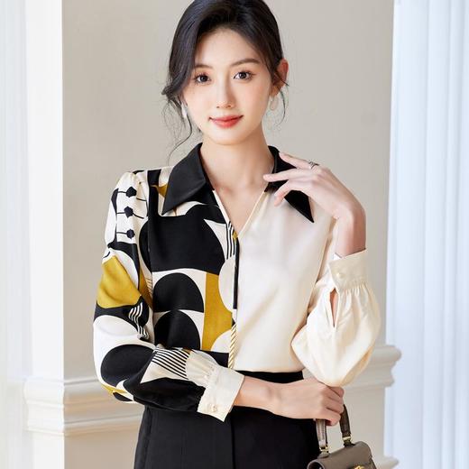 印花雪纺衫女上衣2024春装新款大码洋气小衫长袖女衬衣0599 商品图1
