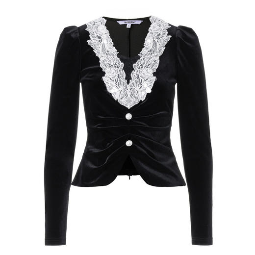 法式优雅复古氛围感丝绒蕾丝上衣修身MS88TP501A90 商品图2