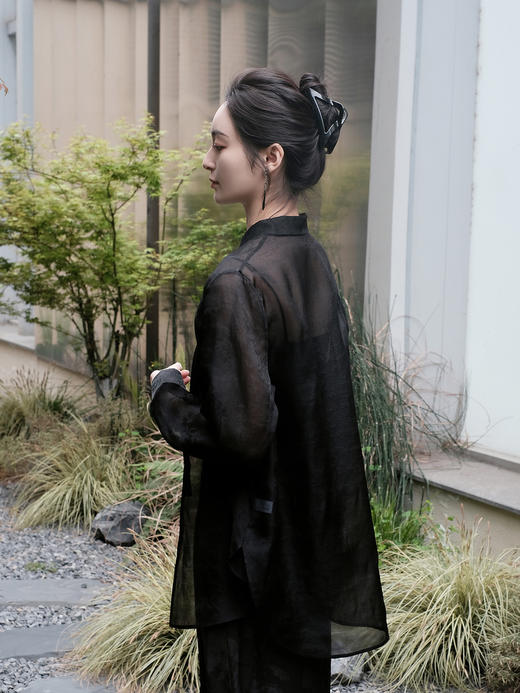 盛唐婧 |手工扎染真丝绡上衣-黑色 商品图5