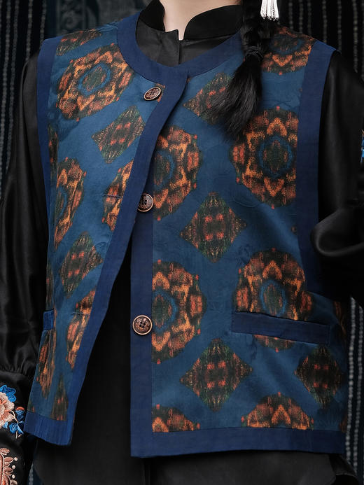 盛唐婧 |真丝重缎香云纱团花马甲 商品图1