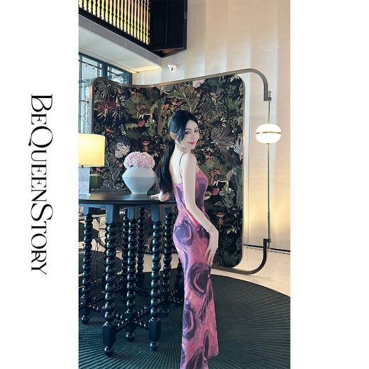 【孤品样衣，不退不换】 【风情万种】设计感复古玫瑰晕染气质修身性感吊带收腰连衣裙 商品图2