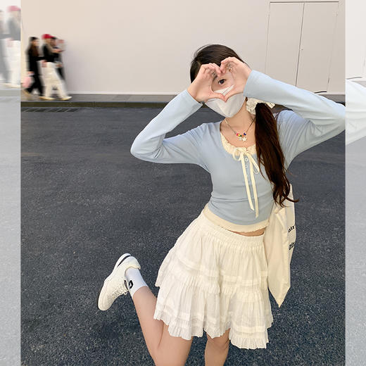 <曾小咸推荐>现货秒杀！微信超特价！【气质输出】蓝色蕾丝绑带长袖 日常119.99 立减60 秒杀59.99！短袖秒杀49.99！！ 商品图1