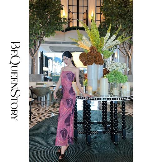 【孤品样衣，不退不换】 【风情万种】设计感复古玫瑰晕染气质修身性感吊带收腰连衣裙 商品图0