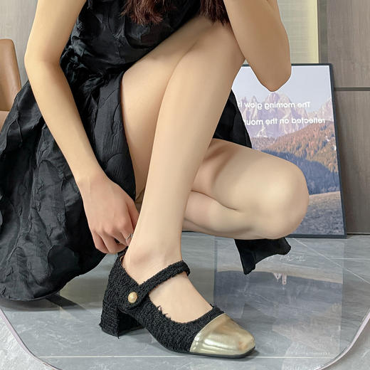 Hawdweke-粗跟气质小香风高跟单鞋女珍珠两色可选 商品图4