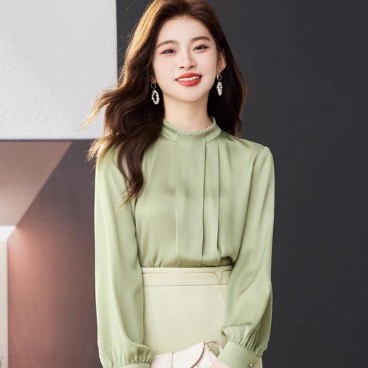 钉珠缎面雪纺衫女上衣2024春装新款洋气小衫长袖女衬衣1775 商品图1