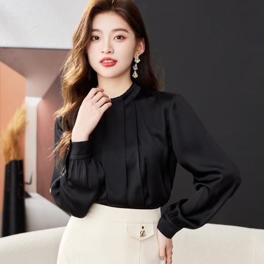 钉珠缎面雪纺衫女上衣2024春装新款洋气小衫长袖女衬衣1775 商品图2