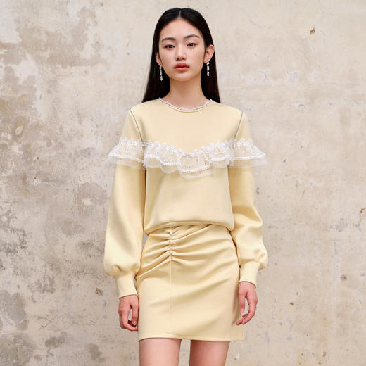 蕾丝拼接珠绣套头上衣早秋设计感卫衣女MS88TP540Y10 商品图0