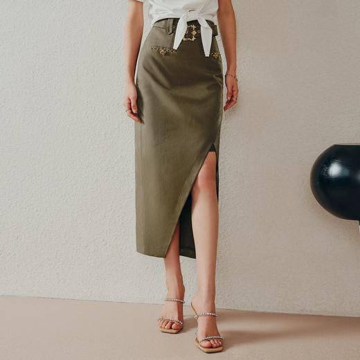 经典高腰廓形包臀裙开叉裙子MC88SK307M70 商品图0