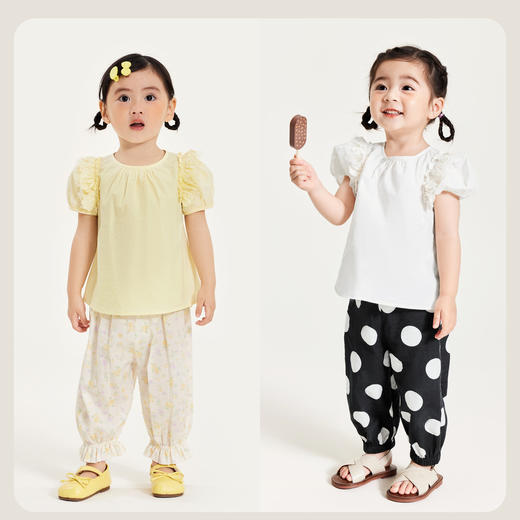 迷你巴拉女童短袖衬衫夏季宝宝婴童透气纯棉泡泡袖儿童衬衫 商品图2