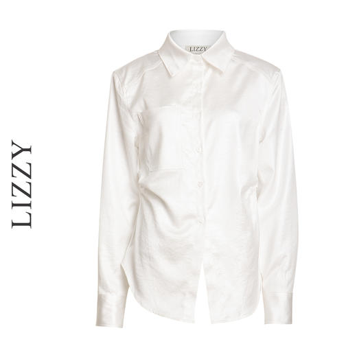 LIZZY 早秋时尚摩登翻领垫肩暗纹修身气质长袖衬衫7983 商品图8