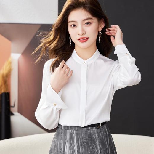 红色雪纺衫女上衣2024春装新款立领洋气小衫长袖女衬衣1782 商品图2