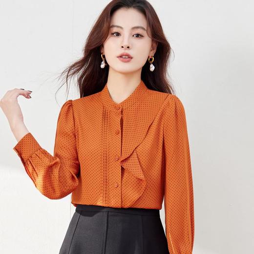 立领荷叶边雪纺衫2024春装新款波点洋气小衫长袖女衬衣8889 商品图4