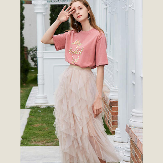 OLrain法式网纱半身裙女夏季2022年新款收腰荷叶边纯色女神蛋糕裙 商品图4