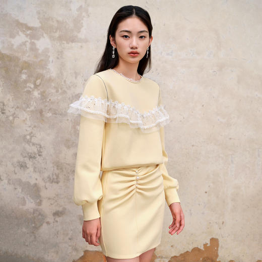 蕾丝拼接珠绣套头上衣早秋设计感卫衣女MS88TP540Y10 商品图2