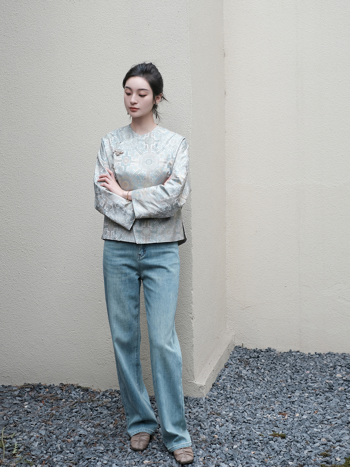 盛唐婧 |水洗蓝牛仔直筒阔腿裤[特价品]