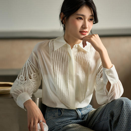 芳外2025夏季新款气质淑女风金纽扣薄款衬衣减龄百搭衬衫女1329 商品图0