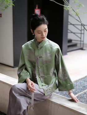 盛唐婧 |真丝库缎龙纹外套-绿色