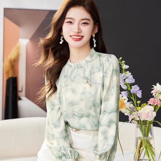 木耳边碎花雪纺衫女上衣2024春装新款小衫长袖女衬衣1786 商品图1