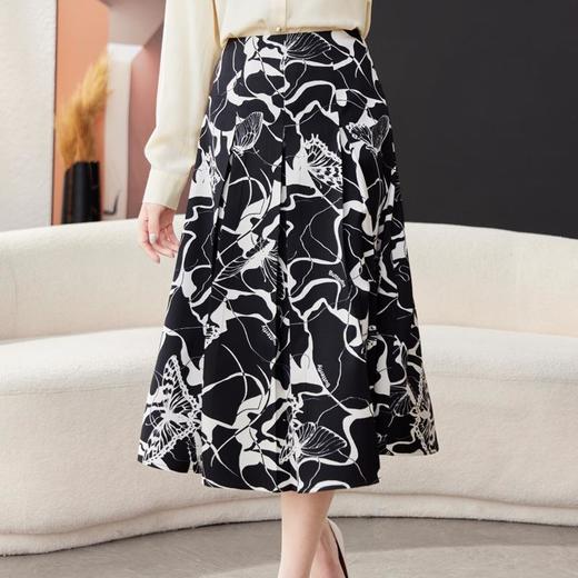 印花雪纺半身裙女2024春装新款中长裙气质职业A字裙1776 商品图3