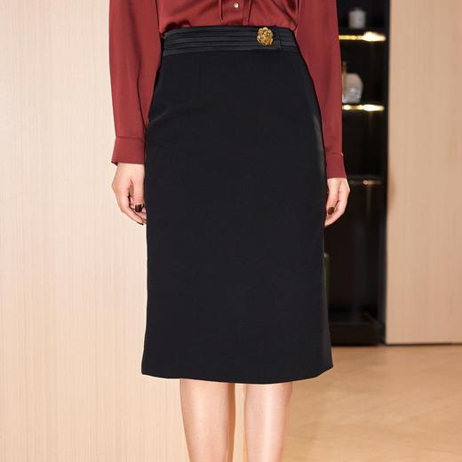 压褶高腰半身裙女2024春装新款通勤包臀裙中长款西装裙6511 商品图2