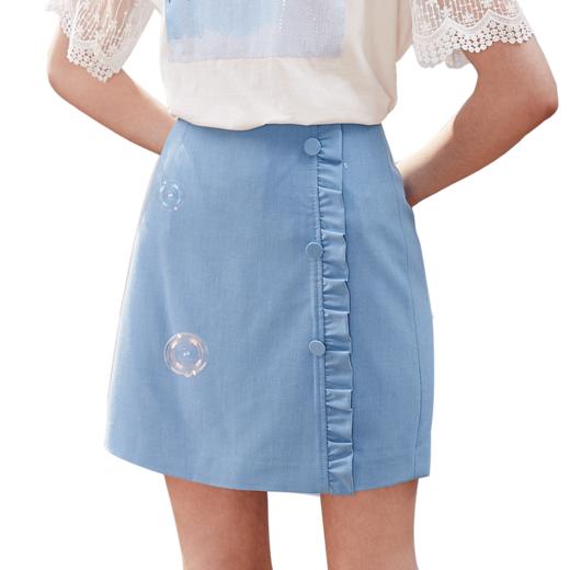 欧芮儿2021新款女装夏装木耳边包臀半身裙女短款高腰a字裙女裙 商品图4