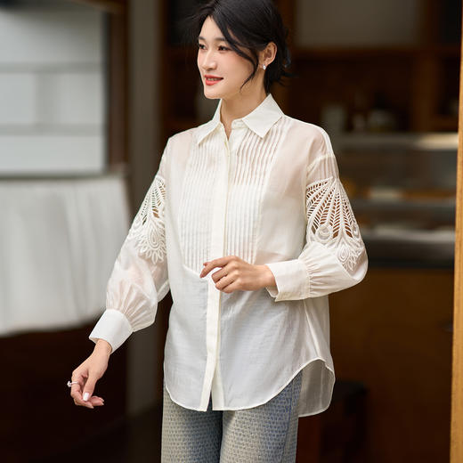 芳外2025夏季新款气质淑女风金纽扣薄款衬衣减龄百搭衬衫女1329 商品图3